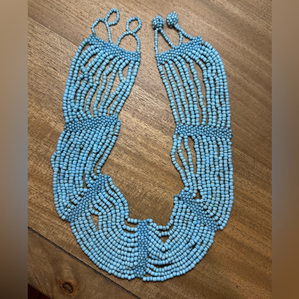 Vintage Turquoise Blue Howlite Multi-Strand Bib Collar Boho Statement Necklace